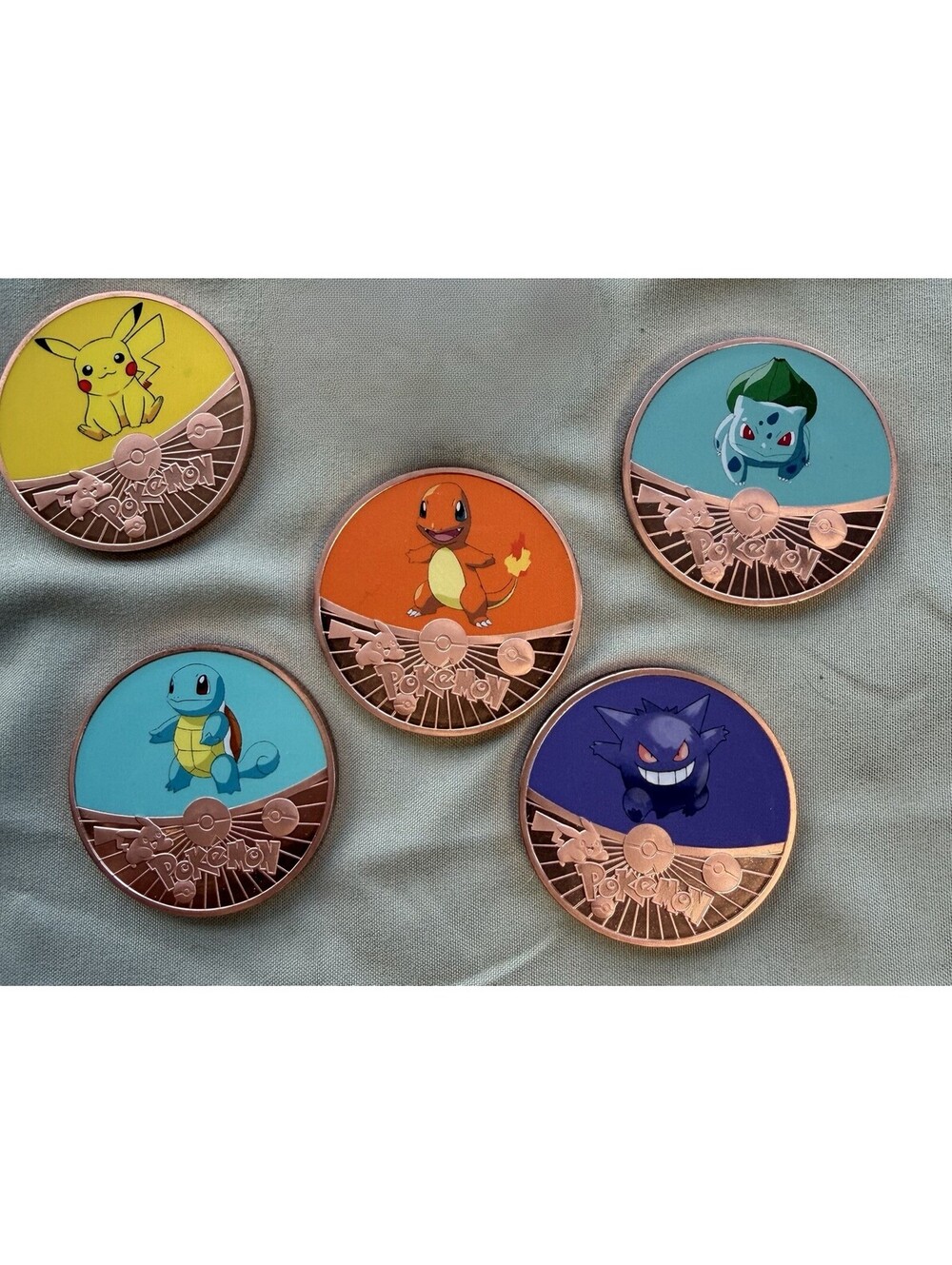 Pokemon 1 Oz Copper Colorized One Ounce AVDP .999 Copper Round Set Of 5